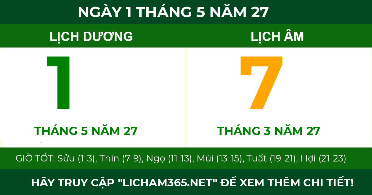 lịch âm ngày 1 tháng 5 năm 27
