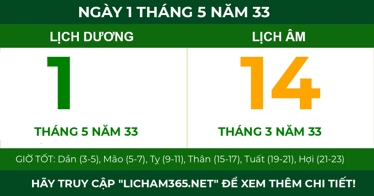 lịch âm ngày 1 tháng 5 năm 33