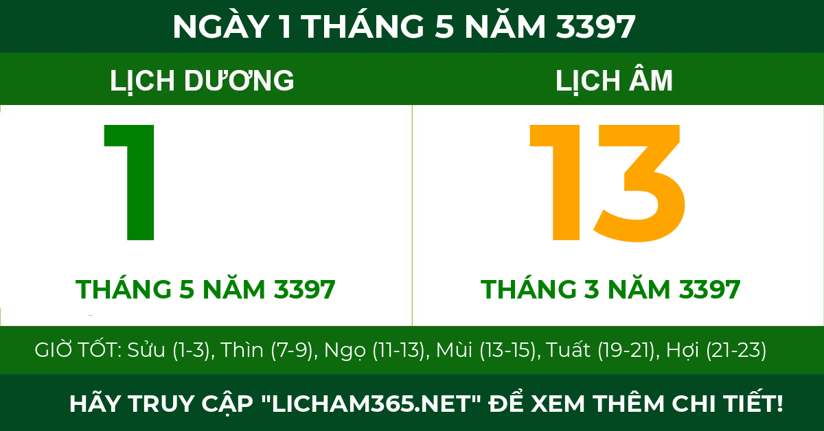 lịch âm ngày 1 tháng 5 năm 3397
