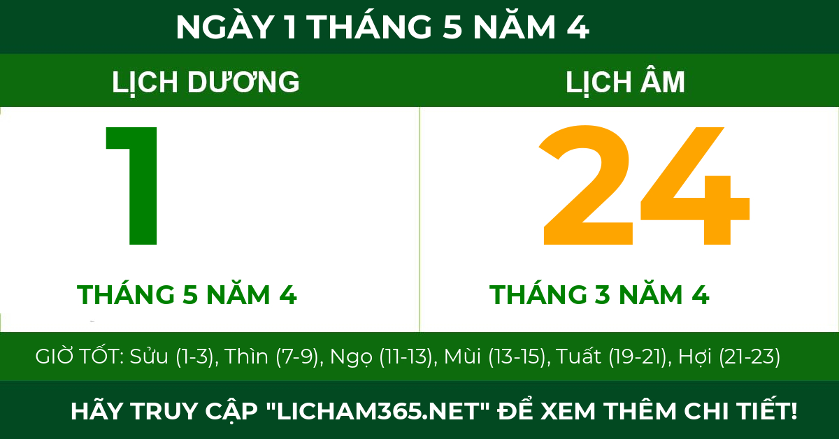 lịch âm ngày 1 tháng 5 năm 4