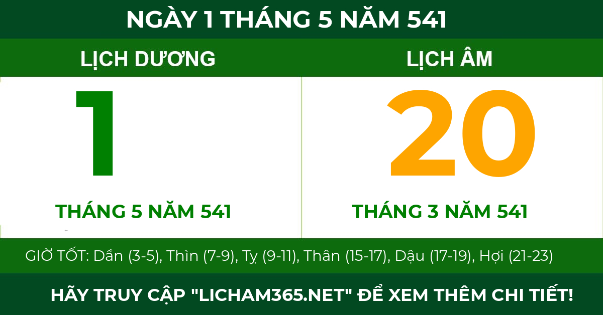 lịch âm ngày 1 tháng 5 năm 541