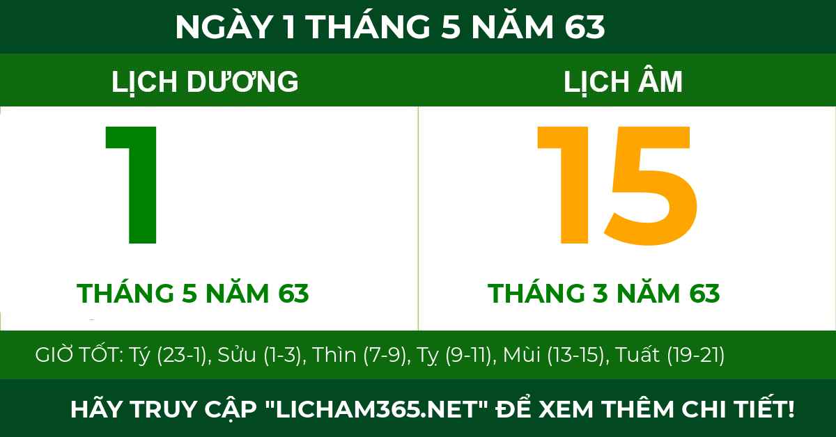 lịch âm ngày 1 tháng 5 năm 63