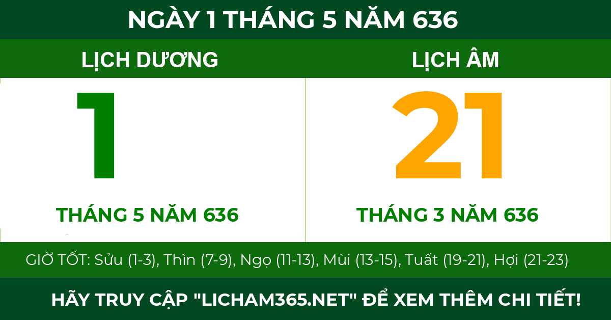 lịch âm ngày 1 tháng 5 năm 636