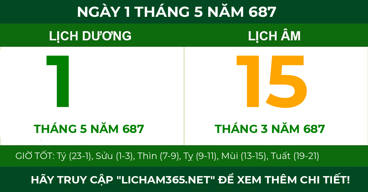 lịch âm ngày 1 tháng 5 năm 687