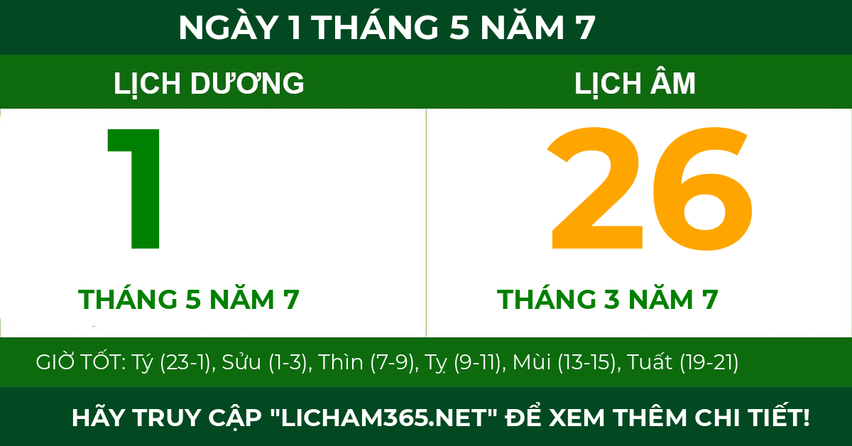lịch âm ngày 1 tháng 5 năm 7
