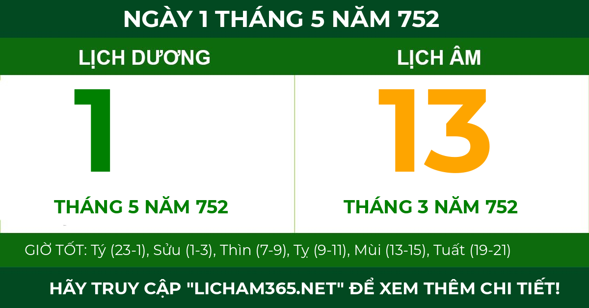 lịch âm ngày 1 tháng 5 năm 752