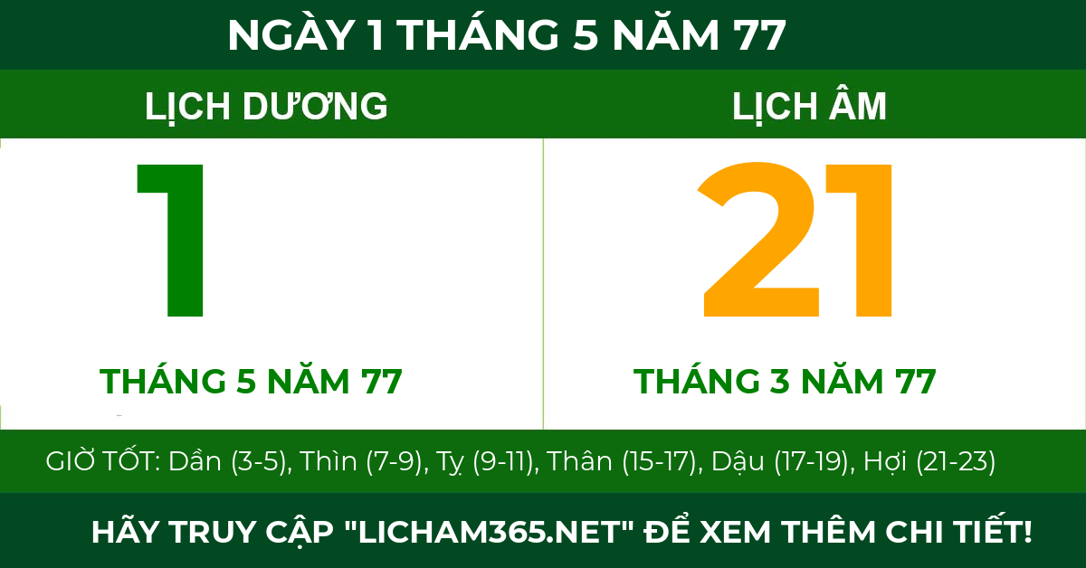 lịch âm ngày 1 tháng 5 năm 77