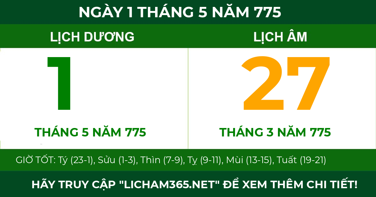 lịch âm ngày 1 tháng 5 năm 775