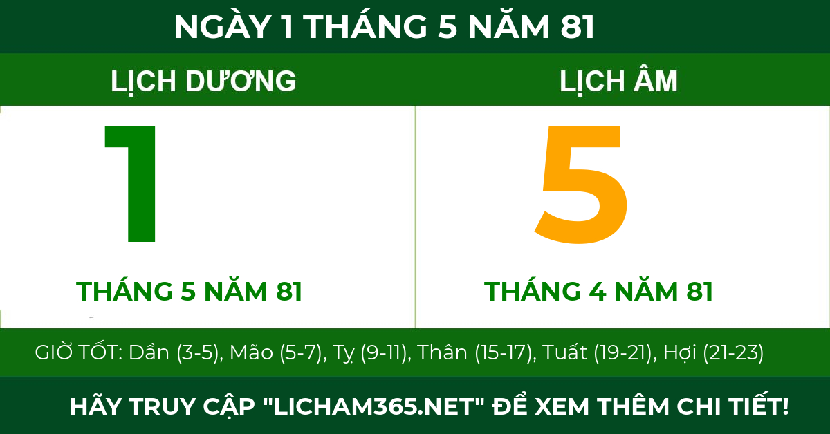 lịch âm ngày 1 tháng 5 năm 81