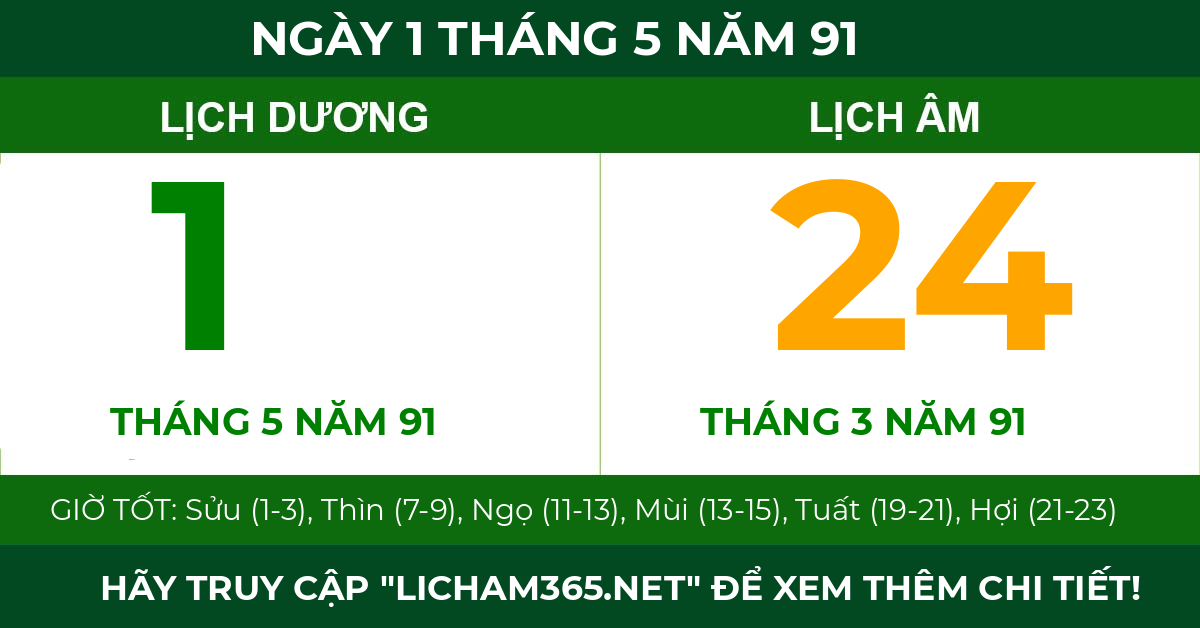 lịch âm ngày 1 tháng 5 năm 91