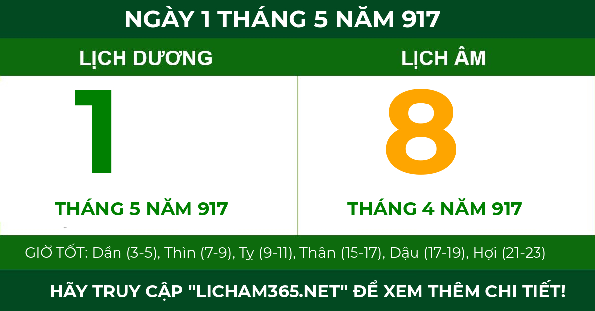 lịch âm ngày 1 tháng 5 năm 917