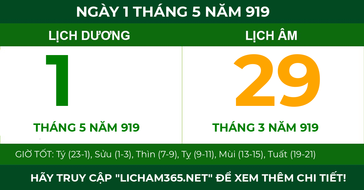 lịch âm ngày 1 tháng 5 năm 919