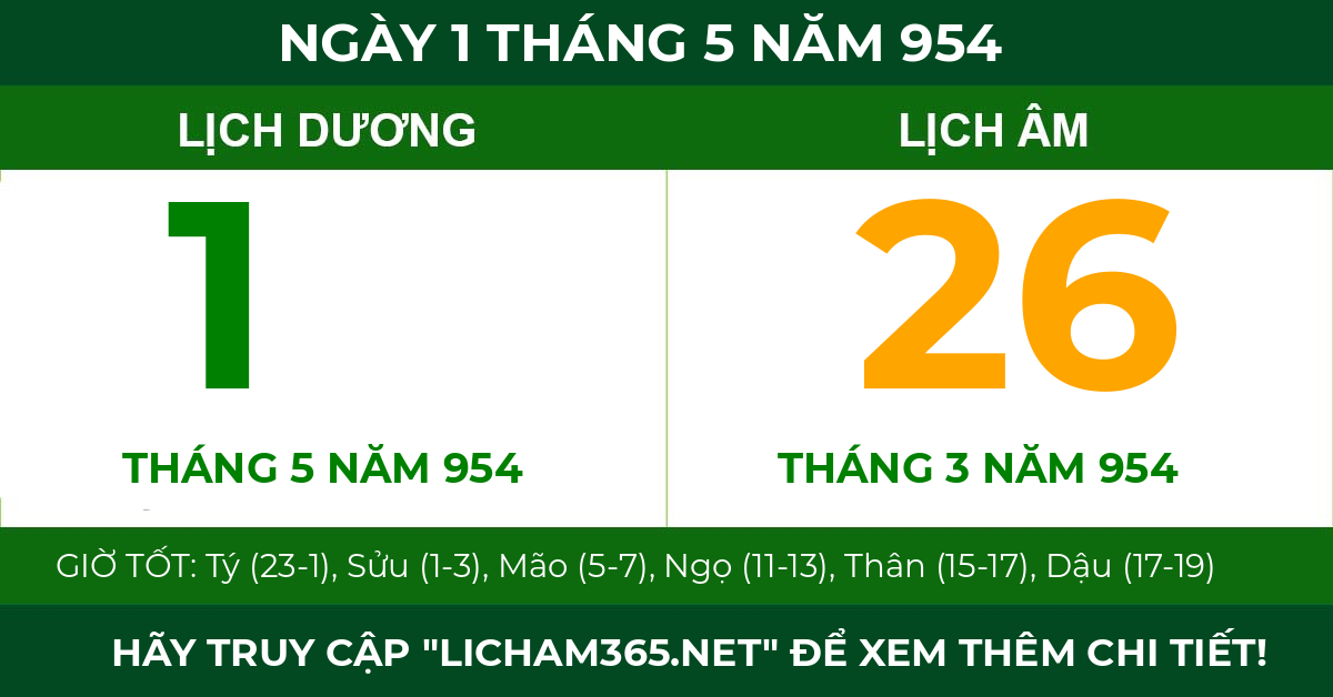 lịch âm ngày 1 tháng 5 năm 954
