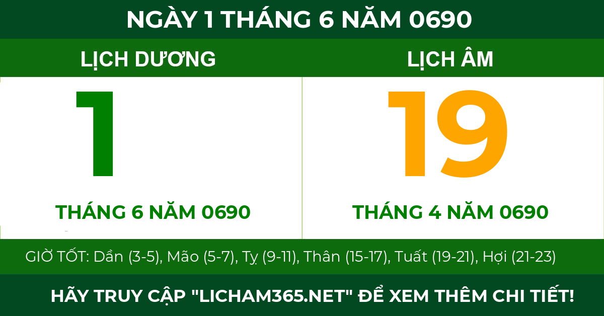 lịch âm ngày 1 tháng 6 năm 0690