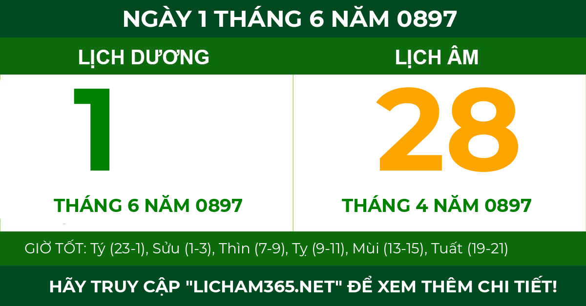 lịch âm ngày 1 tháng 6 năm 0897
