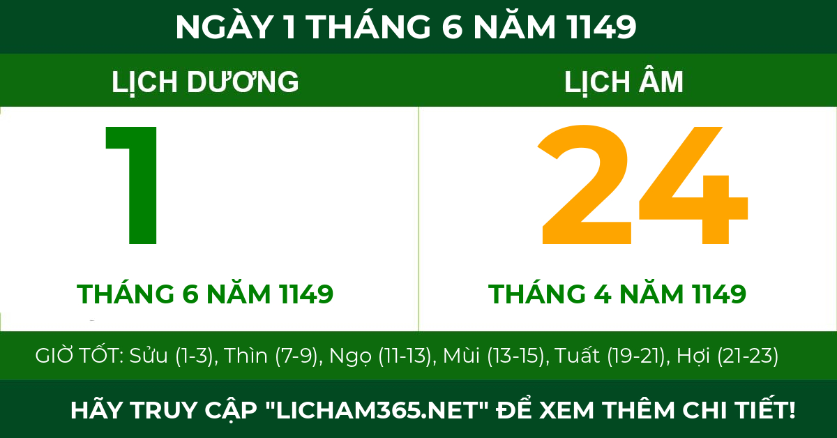 lịch âm ngày 1 tháng 6 năm 1149