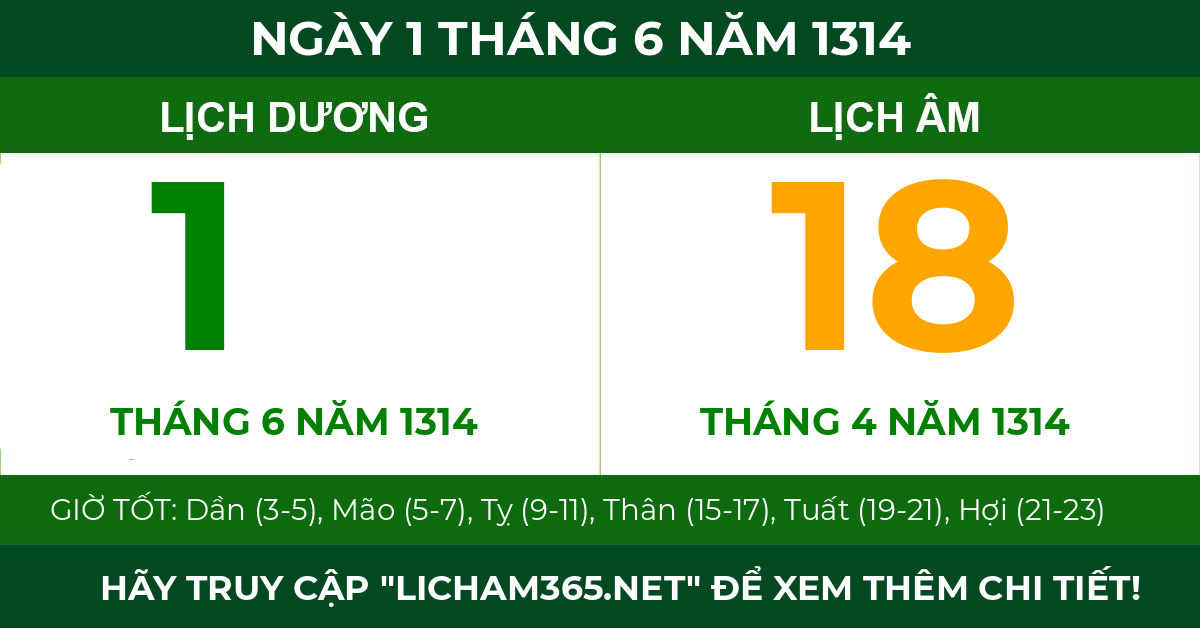 lịch âm ngày 1 tháng 6 năm 1314