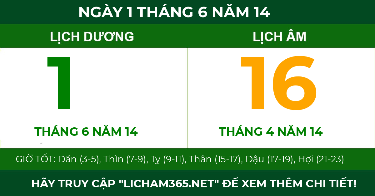 lịch âm ngày 1 tháng 6 năm 14
