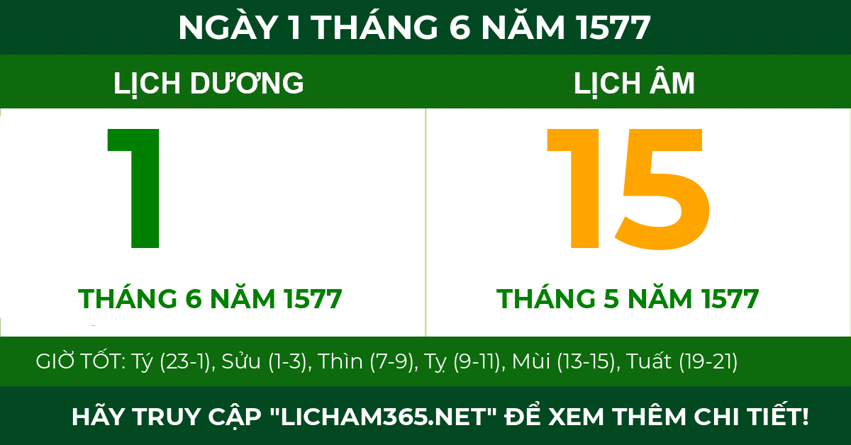 lịch âm ngày 1 tháng 6 năm 1577