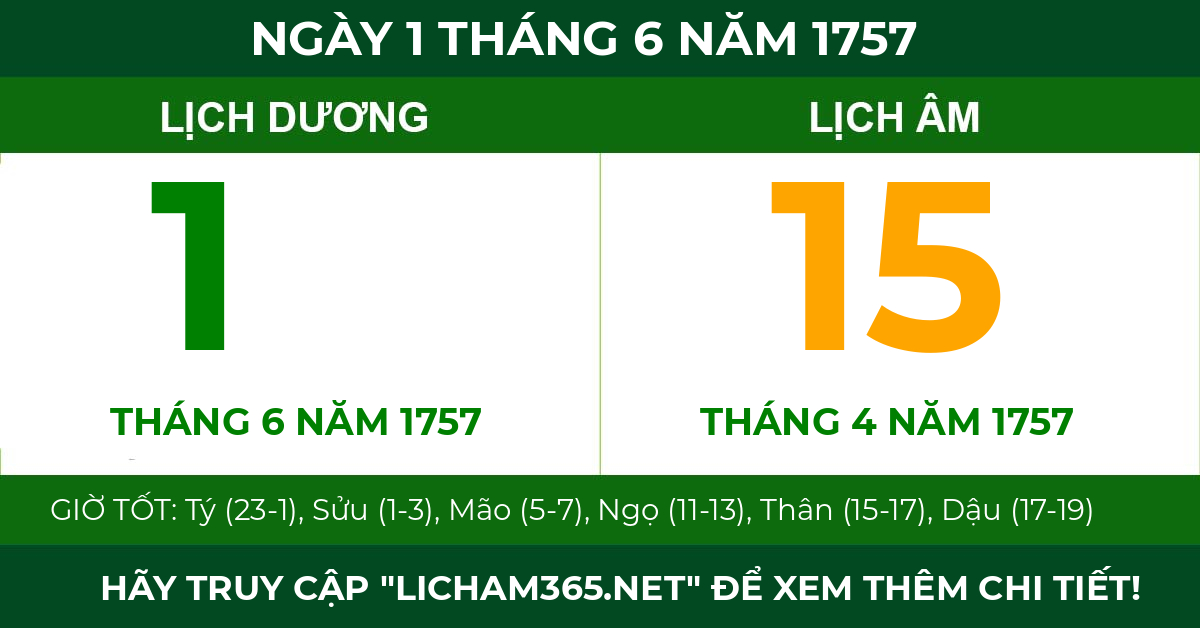 lịch âm ngày 1 tháng 6 năm 1757