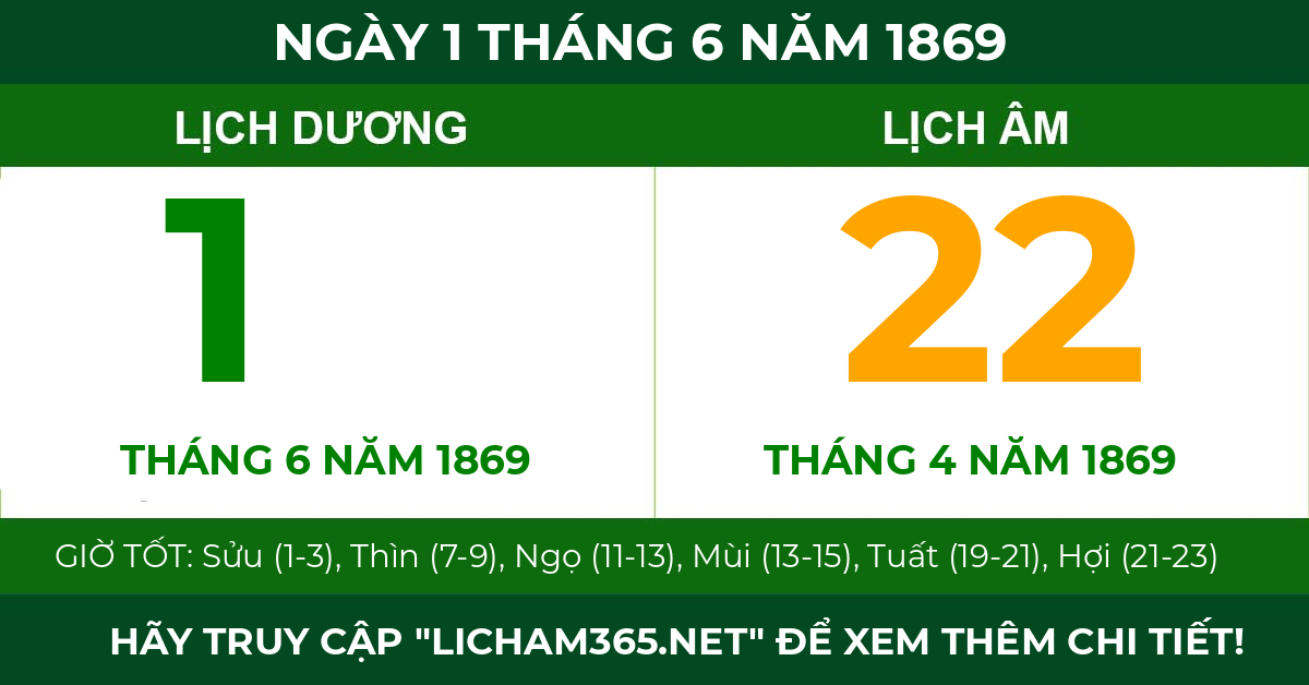 lịch âm ngày 1 tháng 6 năm 1869