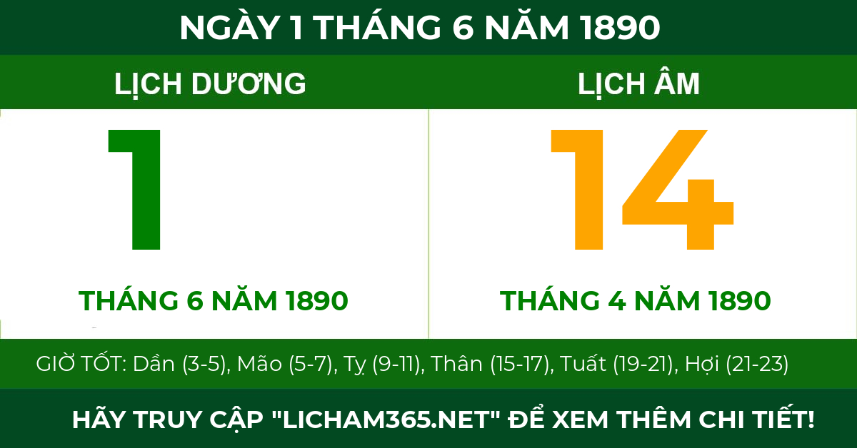 lịch âm ngày 1 tháng 6 năm 1890
