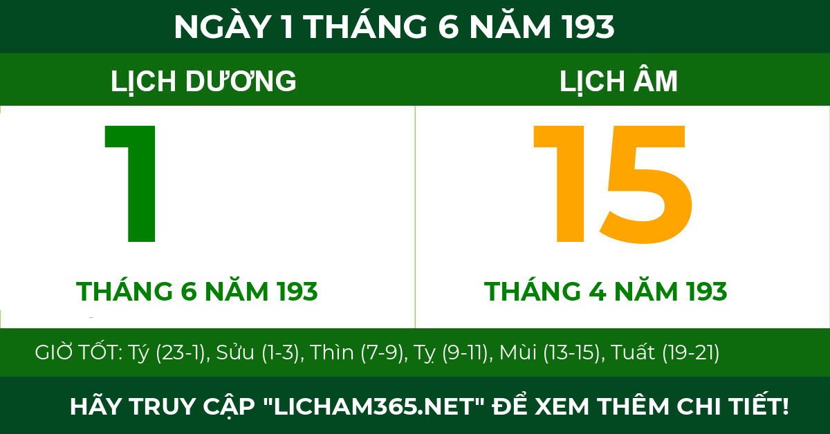lịch âm ngày 1 tháng 6 năm 193