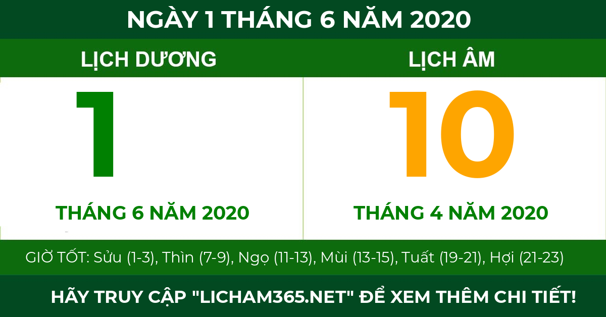 lịch âm ngày 1 tháng 6 năm 2020