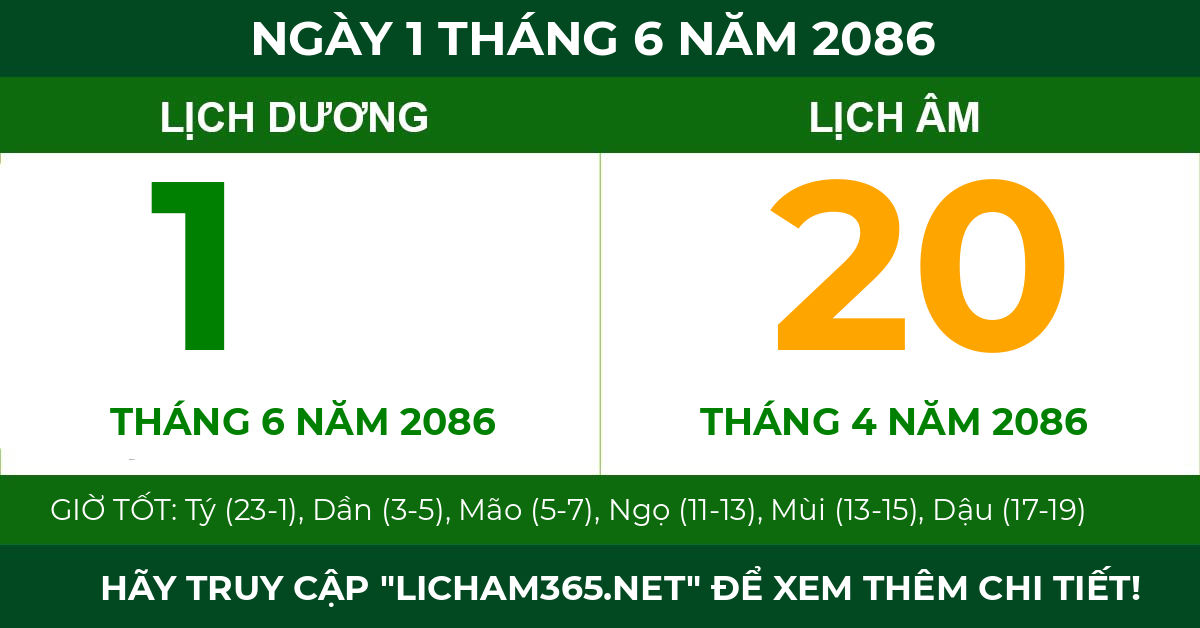 lịch âm ngày 1 tháng 6 năm 2086