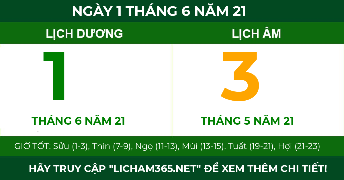 lịch âm ngày 1 tháng 6 năm 21