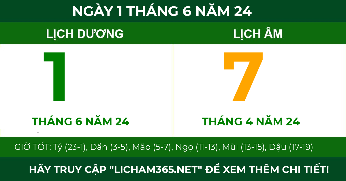 lịch âm ngày 1 tháng 6 năm 24