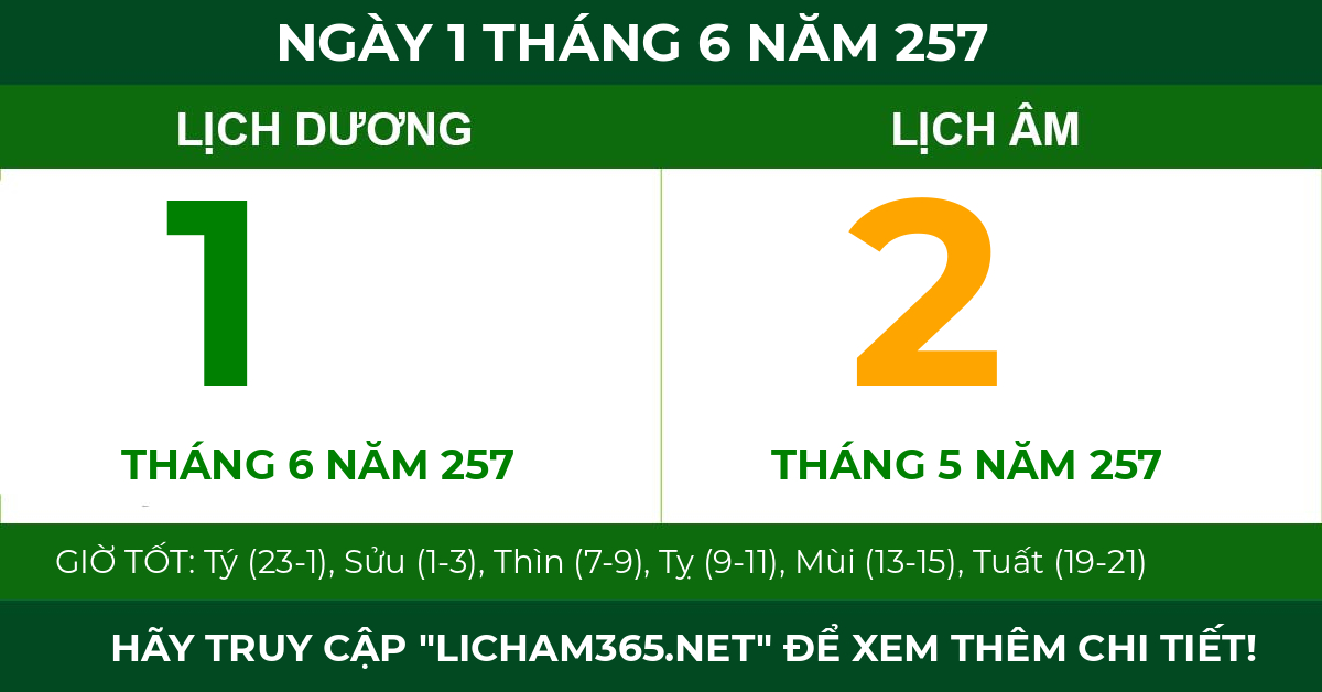 lịch âm ngày 1 tháng 6 năm 257