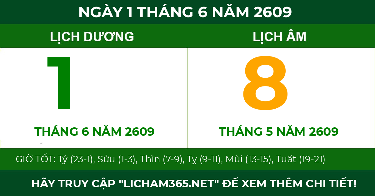 lịch âm ngày 1 tháng 6 năm 2609