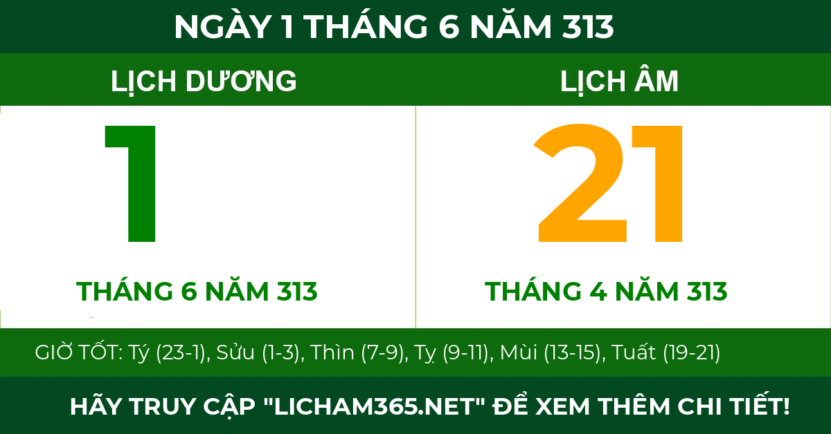 lịch âm ngày 1 tháng 6 năm 313