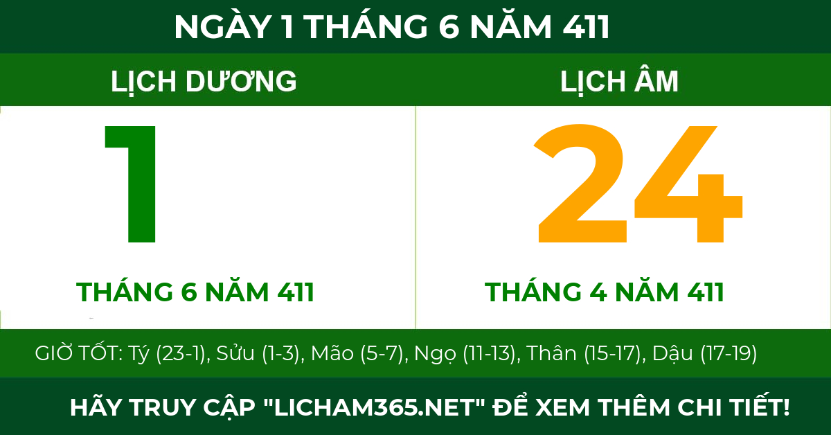 lịch âm ngày 1 tháng 6 năm 411