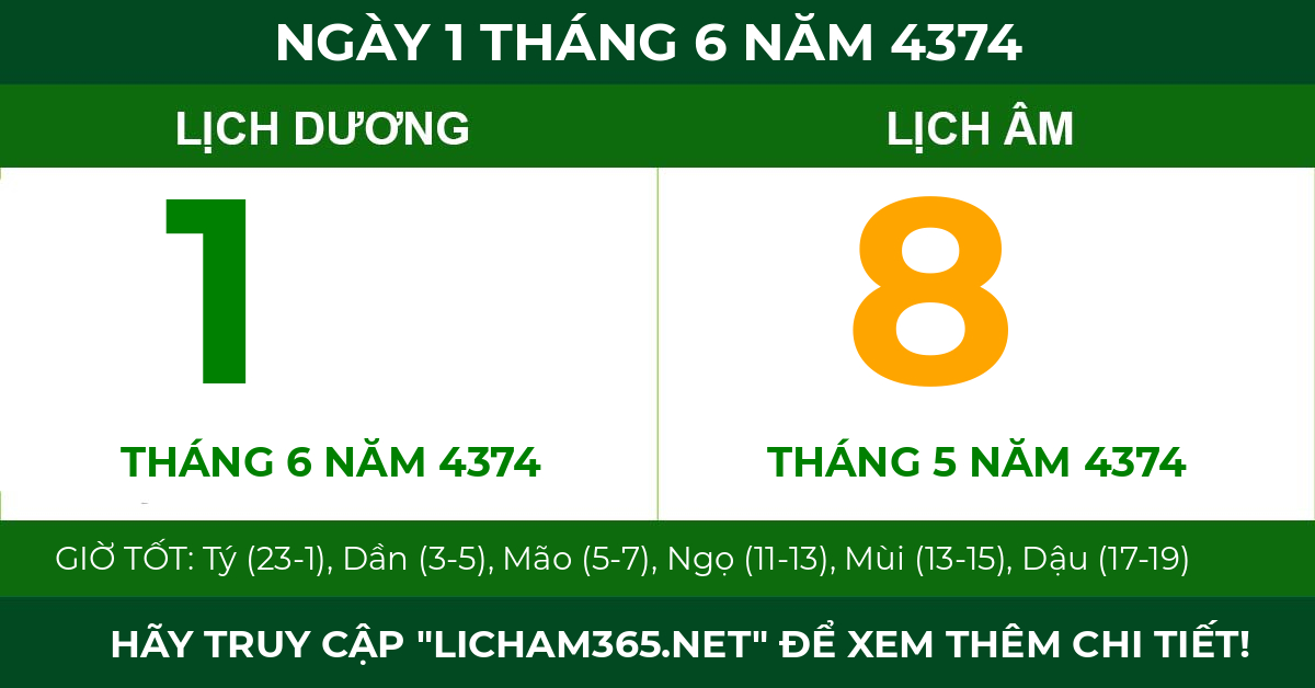 lịch âm ngày 1 tháng 6 năm 4374