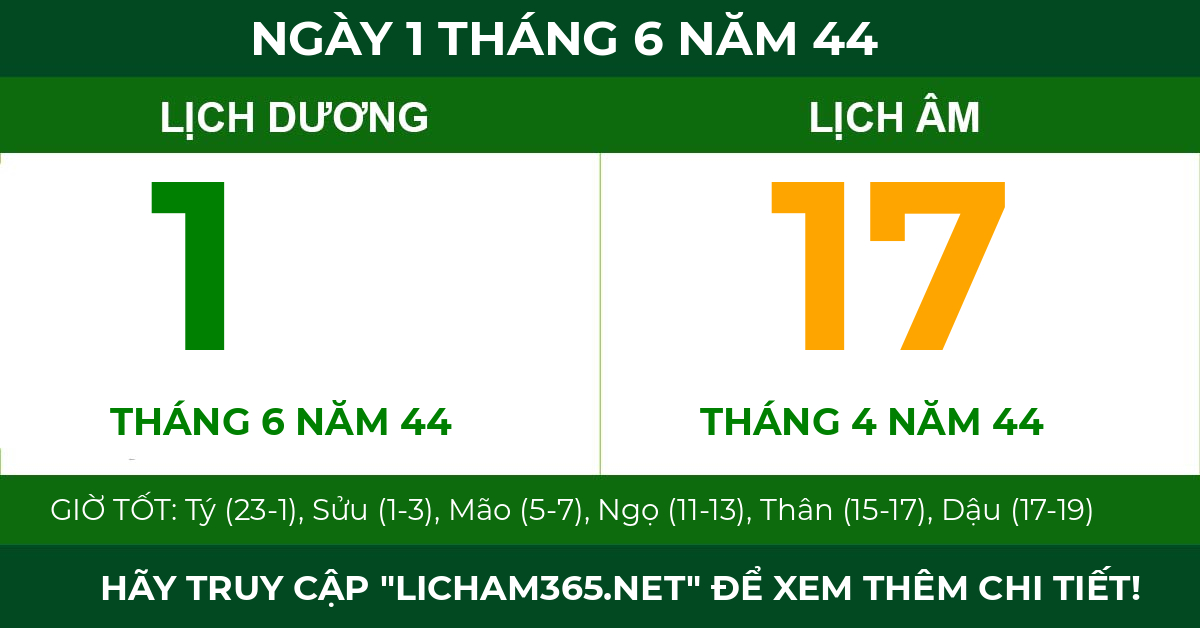lịch âm ngày 1 tháng 6 năm 44