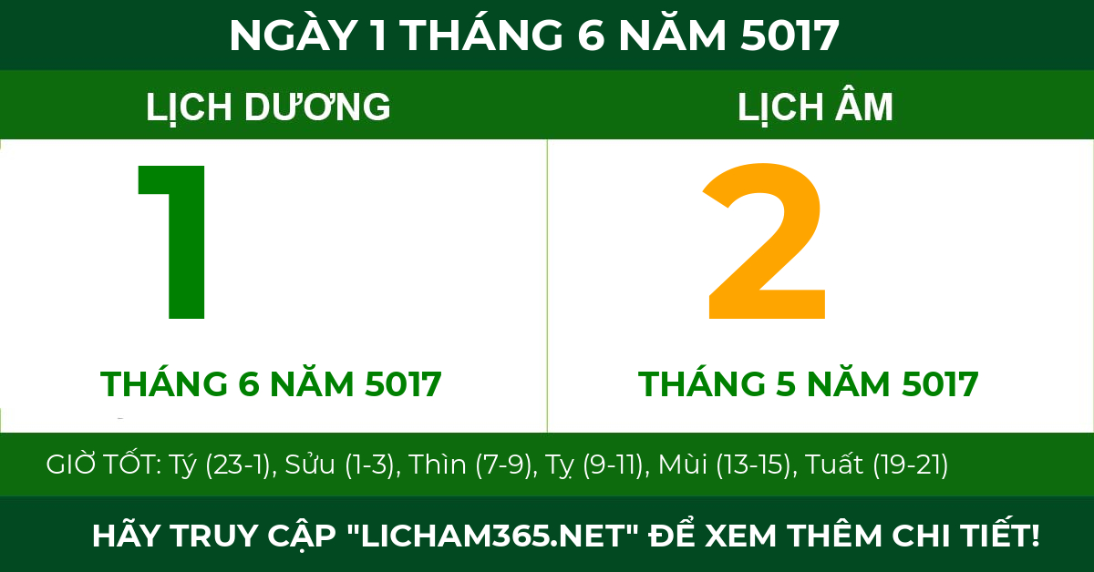 lịch âm ngày 1 tháng 6 năm 5017