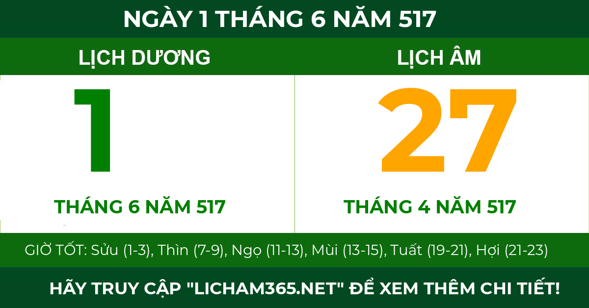 lịch âm ngày 1 tháng 6 năm 517