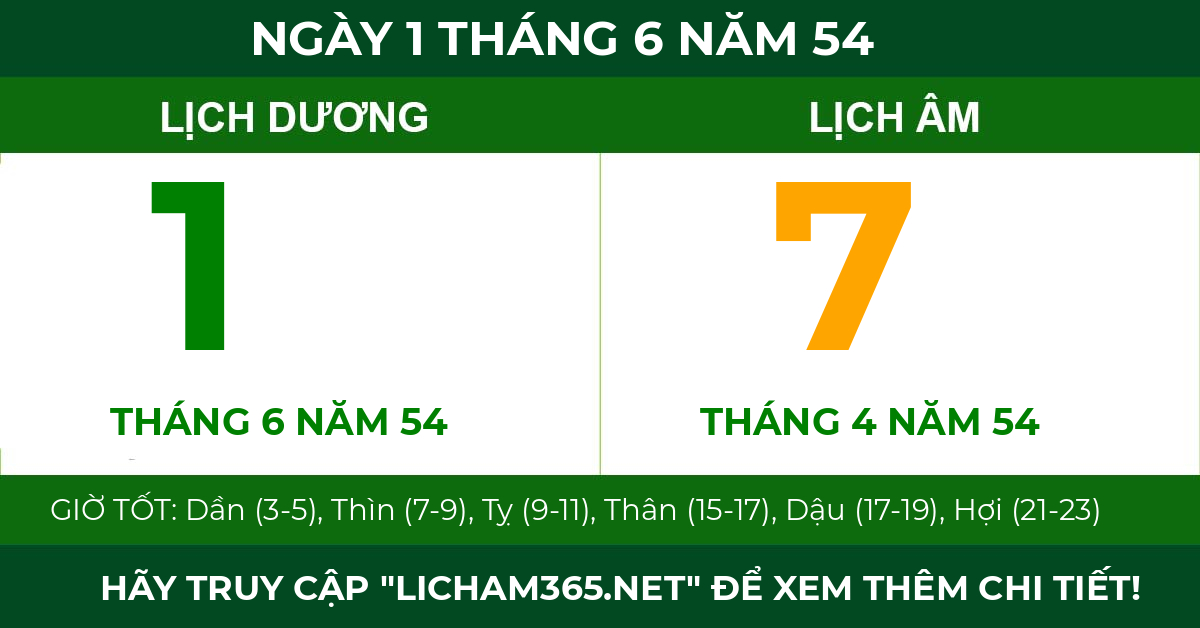 lịch âm ngày 1 tháng 6 năm 54