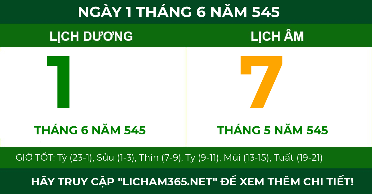 lịch âm ngày 1 tháng 6 năm 545