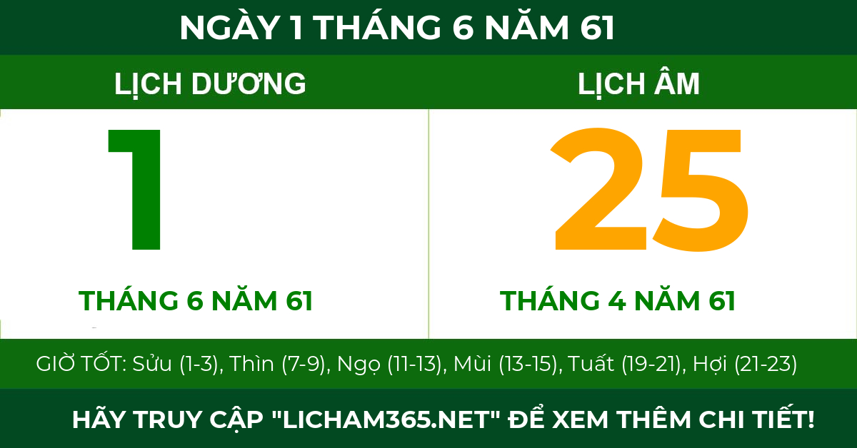 lịch âm ngày 1 tháng 6 năm 61