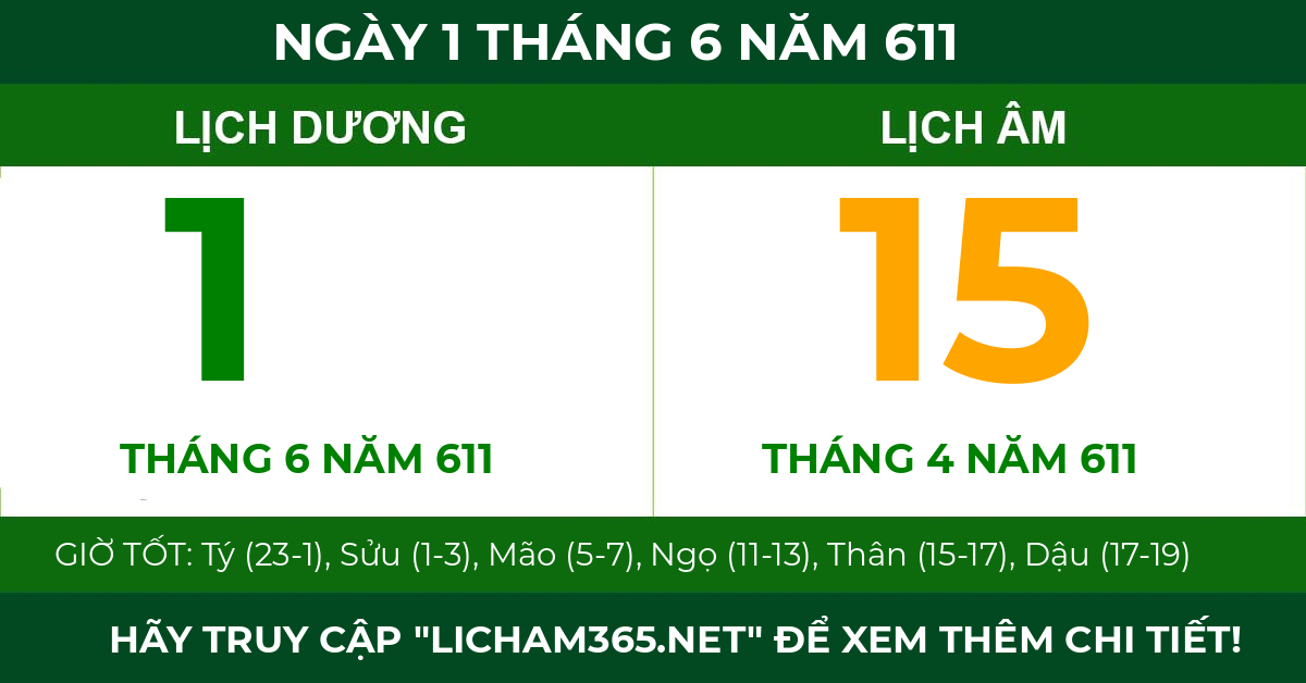 lịch âm ngày 1 tháng 6 năm 611