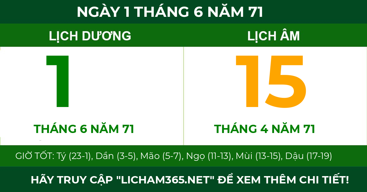 lịch âm ngày 1 tháng 6 năm 71