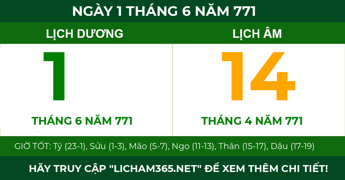 lịch âm ngày 1 tháng 6 năm 771
