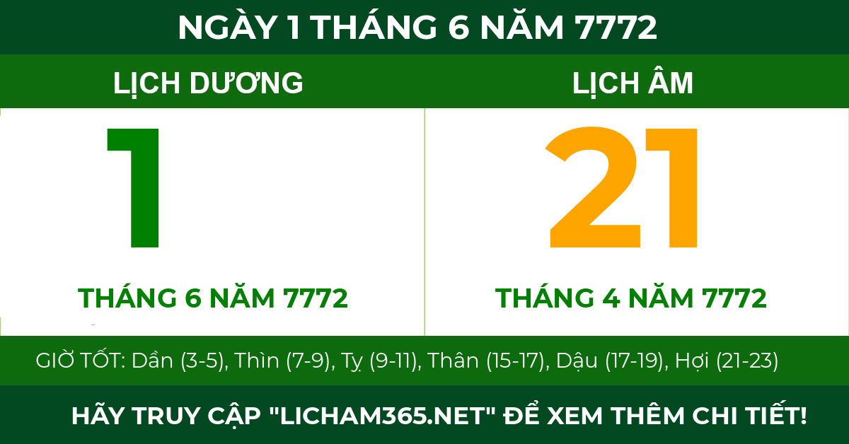lịch âm ngày 1 tháng 6 năm 7772