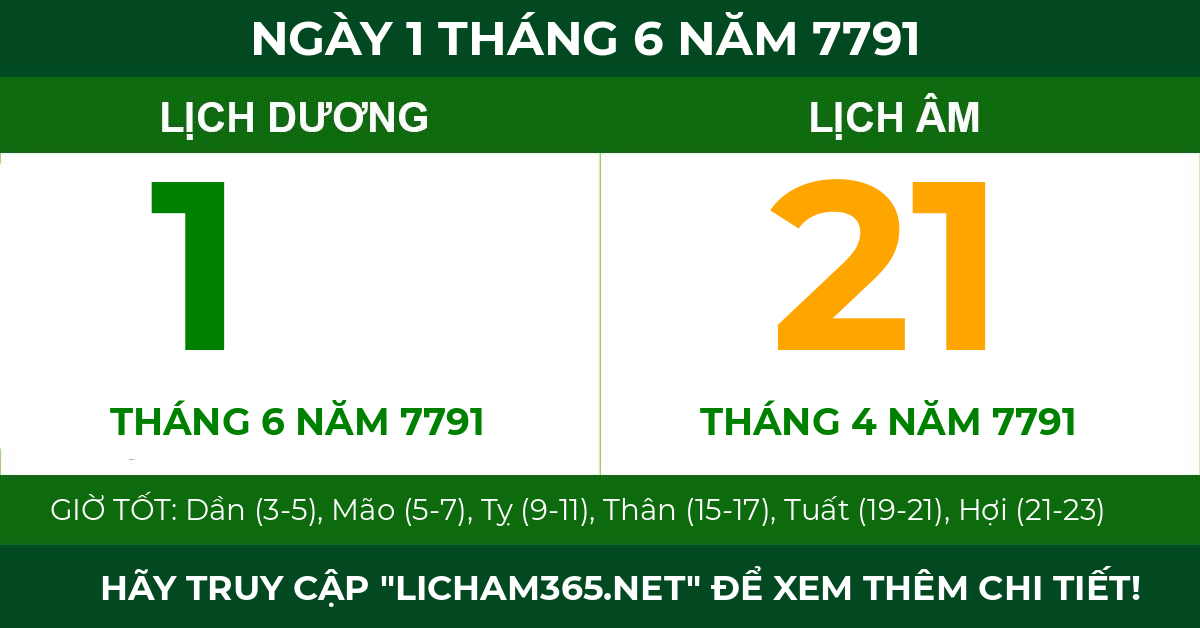lịch âm ngày 1 tháng 6 năm 7791