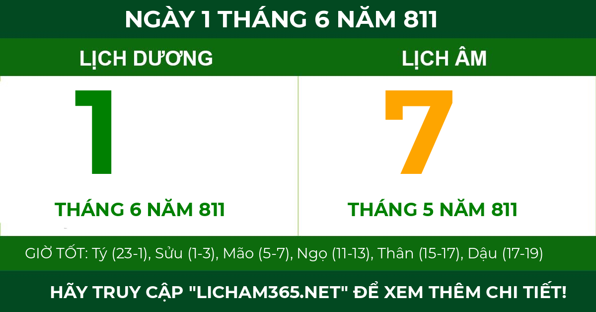 lịch âm ngày 1 tháng 6 năm 811