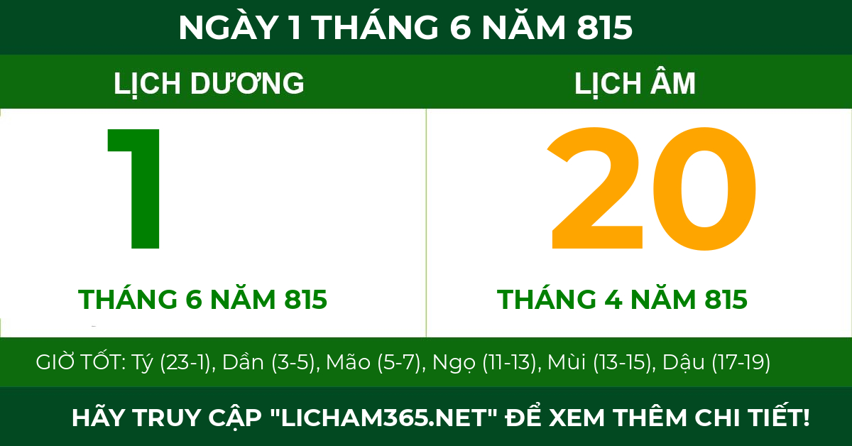 lịch âm ngày 1 tháng 6 năm 815