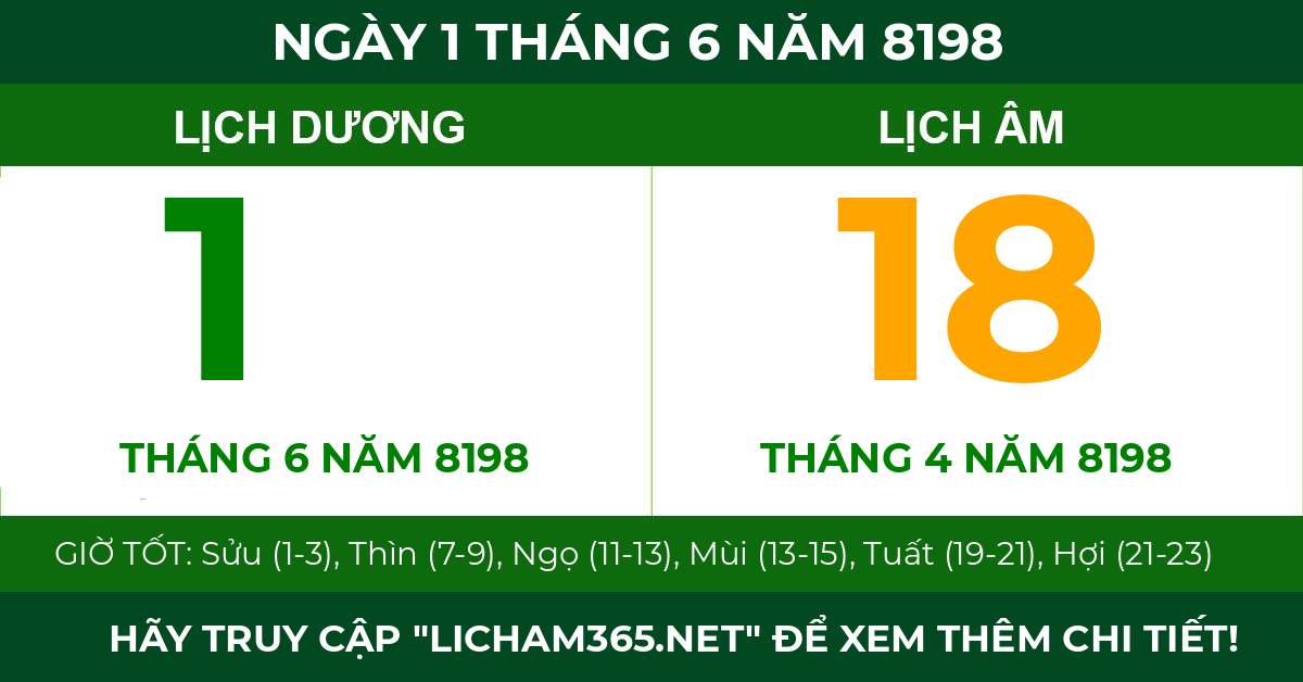 lịch âm ngày 1 tháng 6 năm 8198